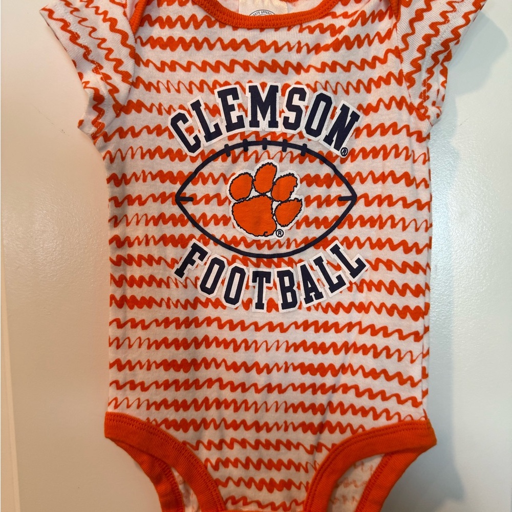 Rivalry Threads Orange and White Striped Bodysuit with Clemson Football Design